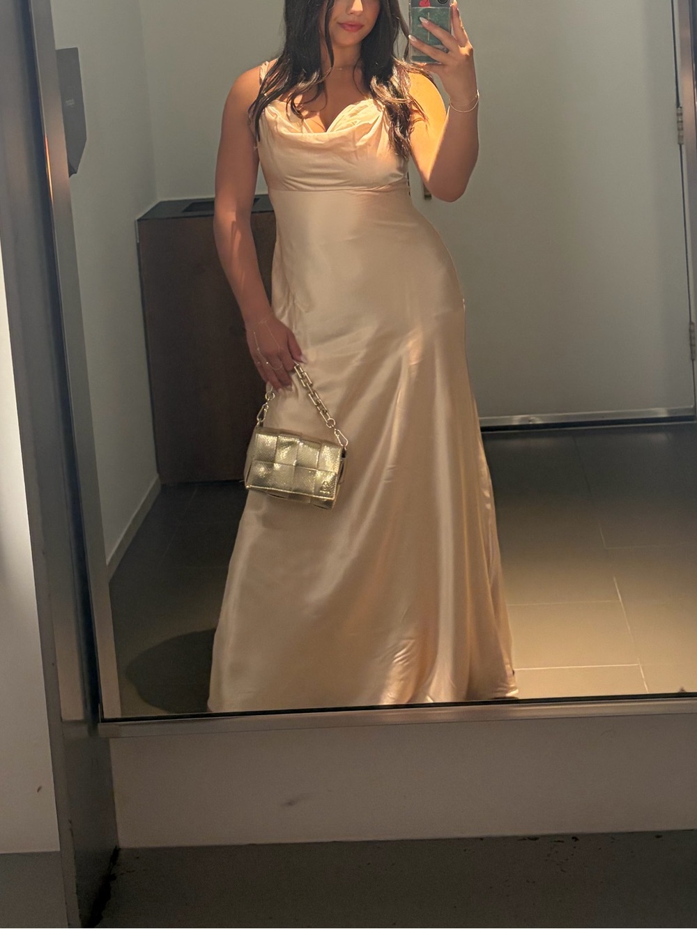 Dior Champagne Satin Cowl-Neck Maxi Dress
